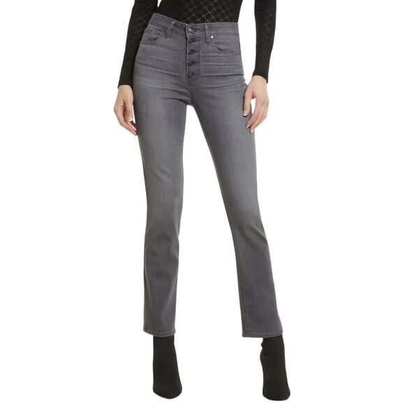 Paige Cindy Jeans Exposed Button Fly Hi Waist Ankle Black Wash Size 29 Pristine - Picture 1 of 11